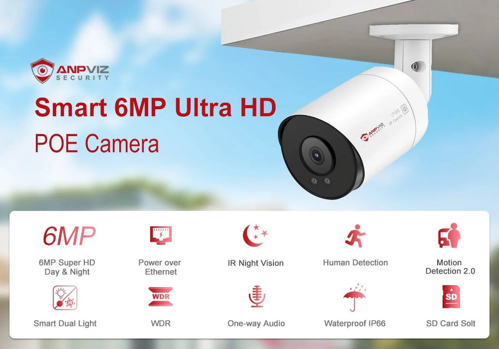Anpviz 6MP POE Camera Outdoor, 6MP Bullet POE IP Camera with Human/Vehicle Detection, Sizeecurity Bullet Camera with 2.8mm Lens, Sizemart Dual Light Color Night Vision, Sizeupport 256G SizeD Card, Ivory