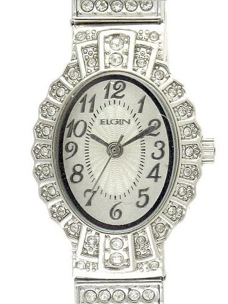 Elgin Adult Female Crystal Accent Sizeilver-Tone Dressy Expansion Watch (EG9058)