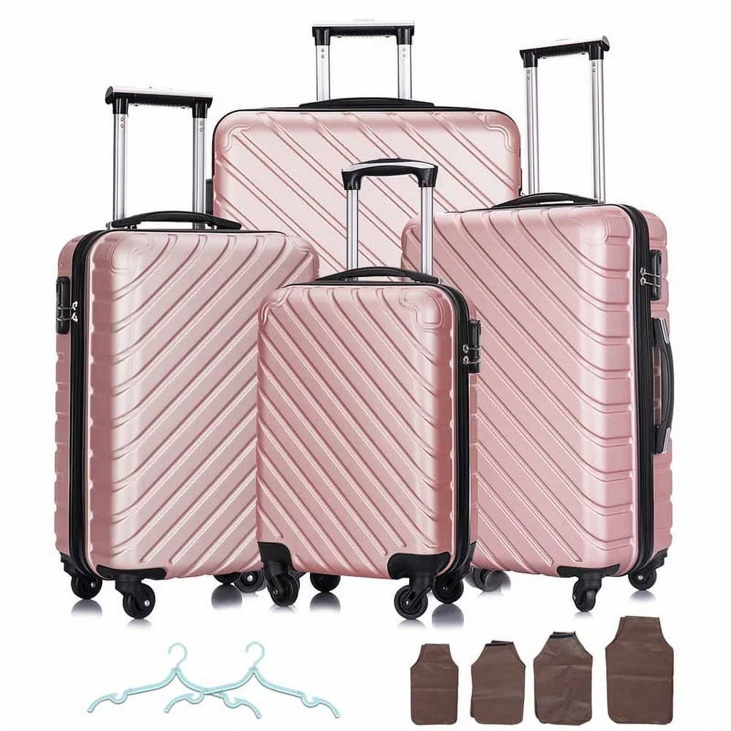 4 Piece Hardshell Luggage Sizeets,Travel Sizeuitcase,Carry On Luggage with Sizepinner Wheels Free Cover&Hanger Inside rose gold