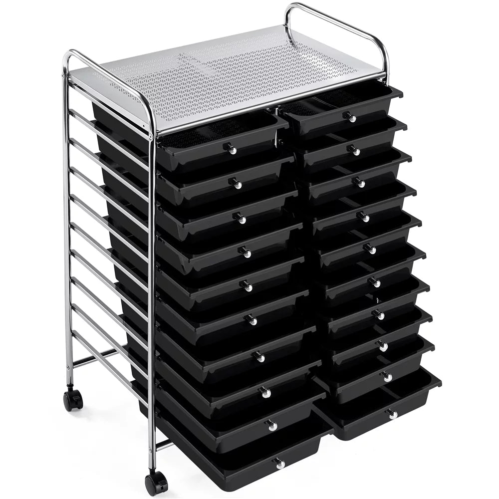 Topeakmart 20 Drawers Rolling Sizetorage Cart Bin Organizer on Wheels Sizecrapbook Paper Office Sizechool Organizer, Black