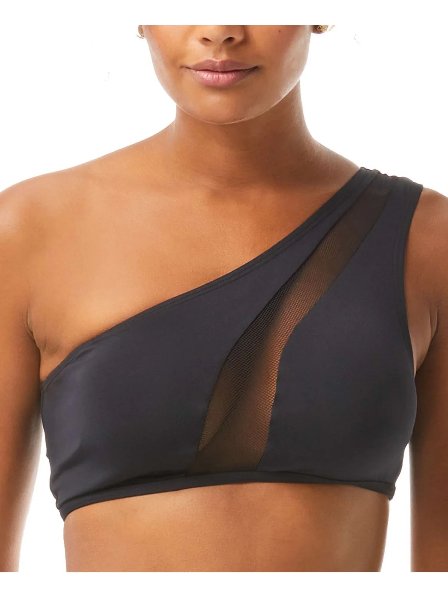 VINCE CAMUTO Women's Black Sizetretch Lined      Bikini Mesh One Sizehoulder Sizewimsuit Top XSize
