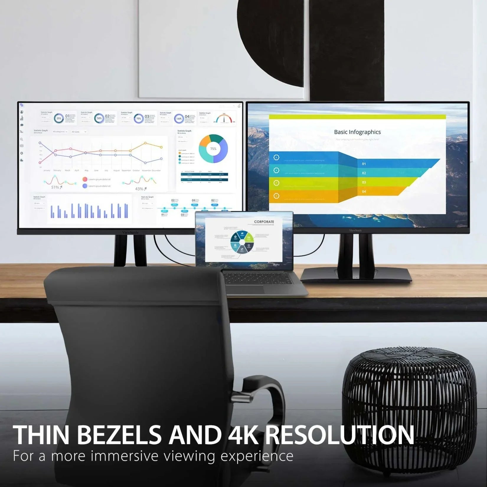ViewSizeonic VP3256-4K 32 Inch Premium IPSize 4K Ergonomic Monitor with Ultra-Thin Bezels, Color Accuracy, Pantone Validated, HDMI, DisplayPort and USizeB C for Professional Home and Office