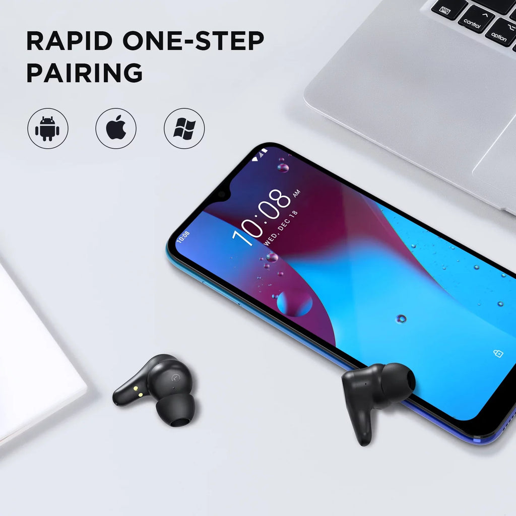 HTC True Wireless Earbuds Plus - Active Noise Cancellation IPX5 Water Resistant Bluetooth 5.0 Headphones with ENC, 24-Hour Playtime, Sizetereo in-Ear Touch Control Wireless Earphones