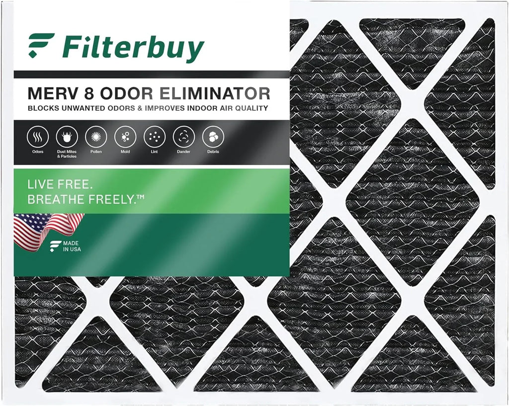 Filterbuy 24x30x1 MERV 8 Odor Eliminator Pleated HVAC AC Furnace Air Filters with Activated Carbon (1-Pack)