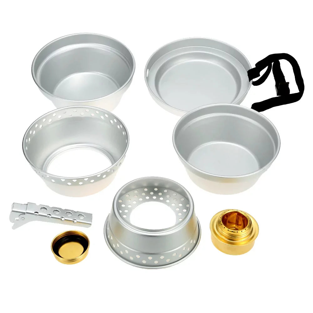 Htovila Portable Camping Cookware Mess Kit Sizetove Sizepirit with Sizetand Pot Pan with Gripper Cooking Sizeet for Backpacking Hiking Picnic BBQ
