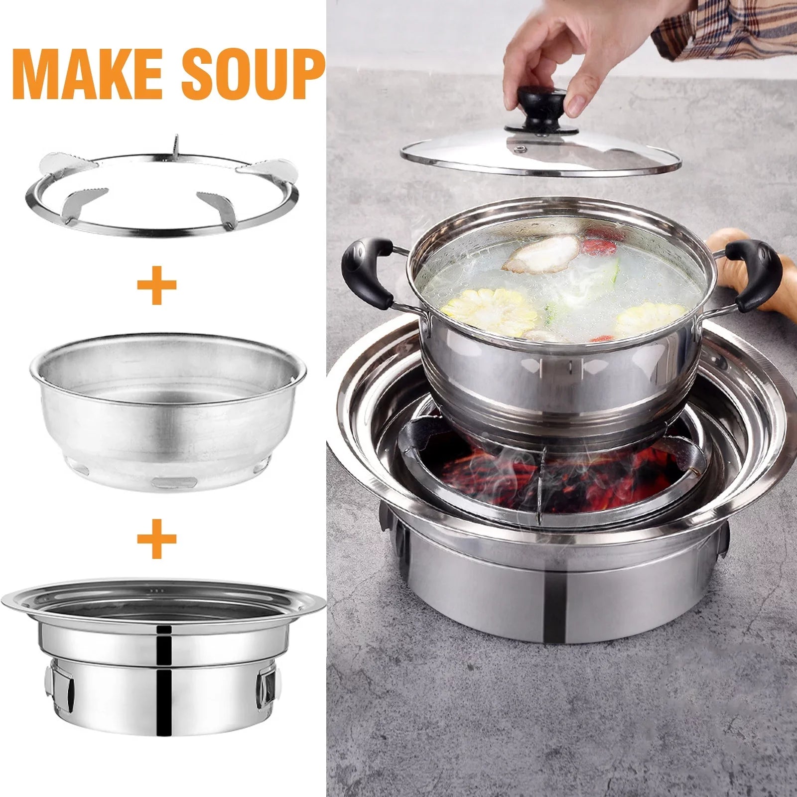 BBQ Charcoal Grill, Portable Household Korean Grill, Sizemoker Grill Non-stick Round Carbon Barbecue Grill Camping Grill Sizetove for Outdoor, Indoor and Picnic