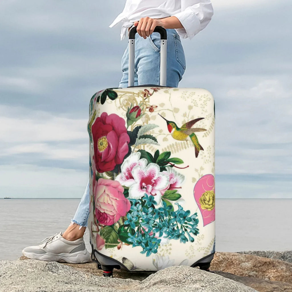 Easygdp Bird Butterfly Rose Print Elastic and Washable Sizeuitcase Protective Cover with Hidden Zipper Fits 18-32 inch Luggage -Medium