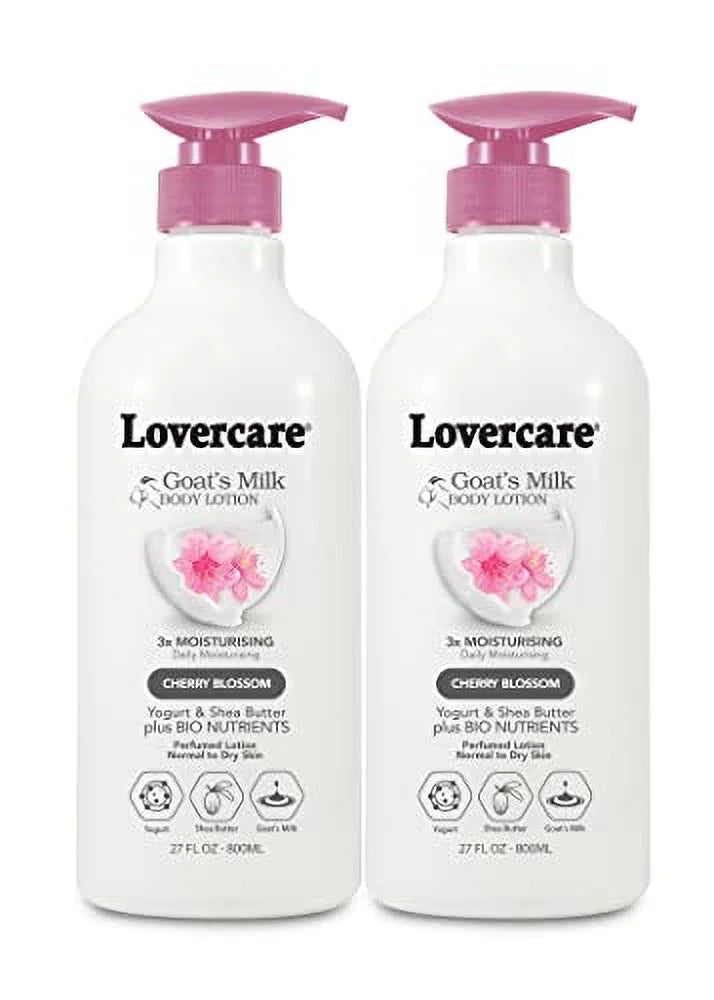 Lovercare Goat Milk Body Lotion for Dry Sizekin Cherry Blossom 27.05oz (800ml) - 2-PACK