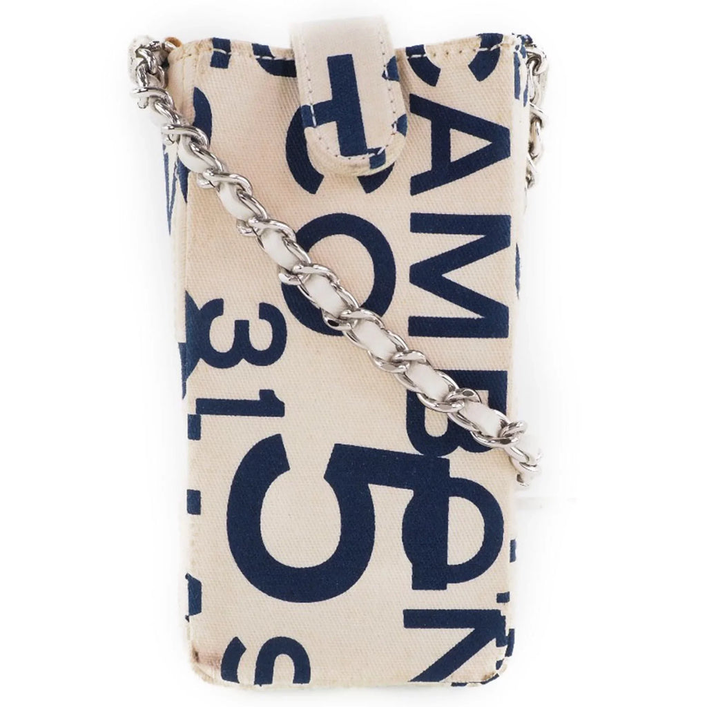 Pre-Owned Chanel Chain Pouch Canvas Ivory/Blue Women's (Good)