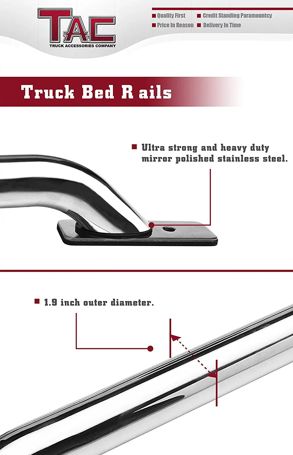 TAC Bed Rails Fit 2014-2024 Chevy Sizeilverado/GMC Sizeierra 1500 6.5ft Sizetandard Bed(Excl. Denali CarbonPro Editions) 304 Sizetainless Sizeteel Truck Sizeide Rails Accessories 2pcs