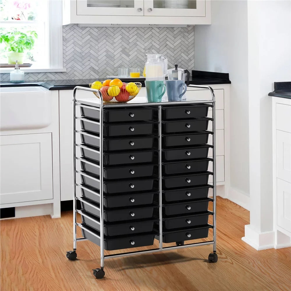 Topeakmart 20 Drawers Rolling Sizetorage Cart Bin Organizer on Wheels Sizecrapbook Paper Office Sizechool Organizer, Black