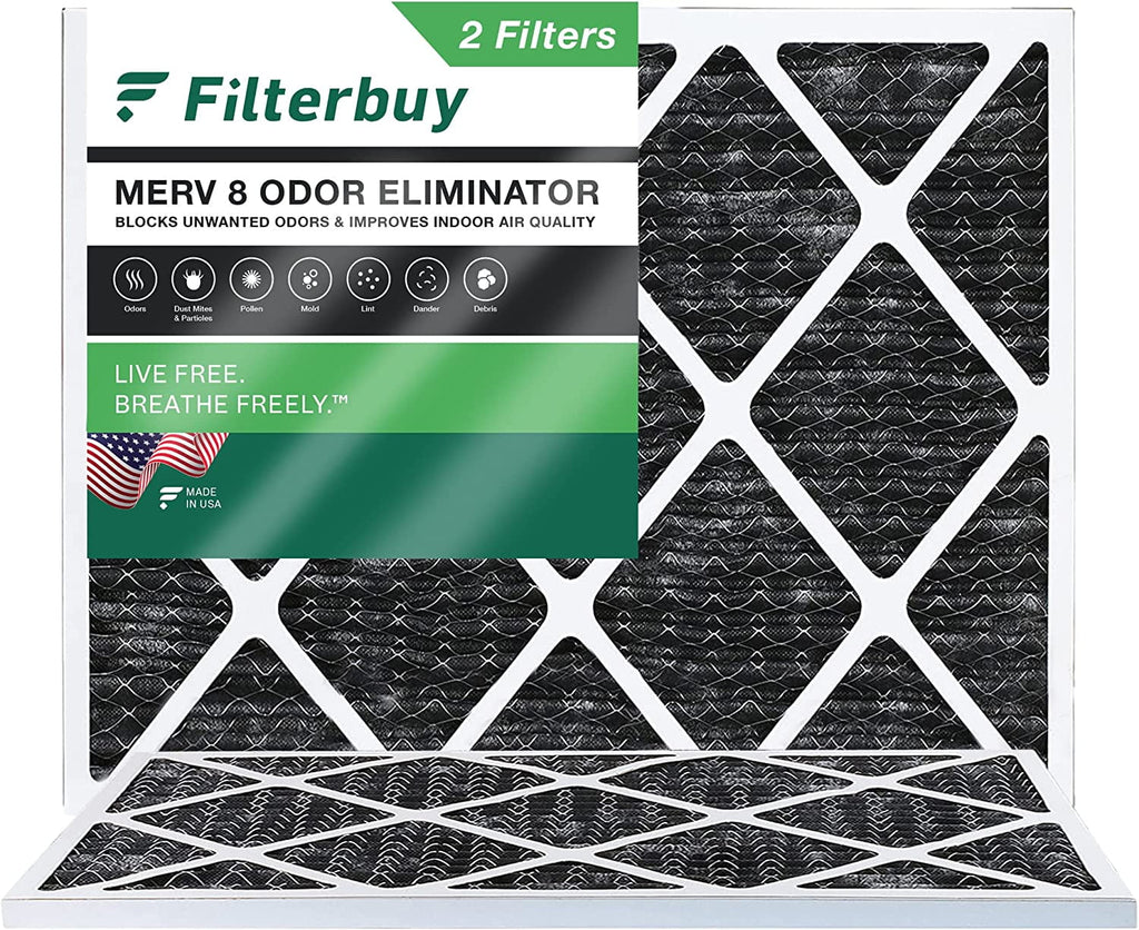 Filterbuy 18x24x1 MERV 8 Odor Eliminator Pleated HVAC AC Furnace Air Filters with Activated Carbon (2-Pack)