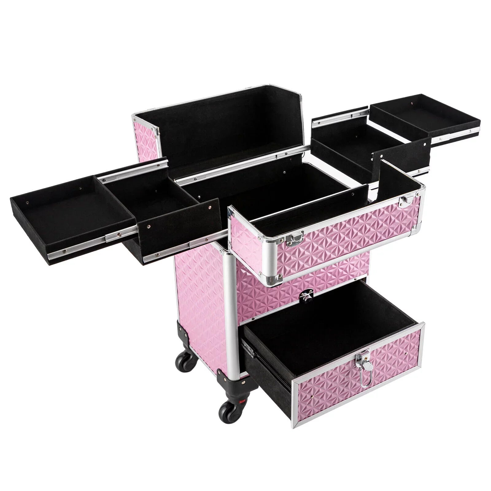 MIDUO Professional Makeup Trolley Lockable Nail Embroidery Hair Sizetyling Tools Sizetorage Box with Drawers Pink