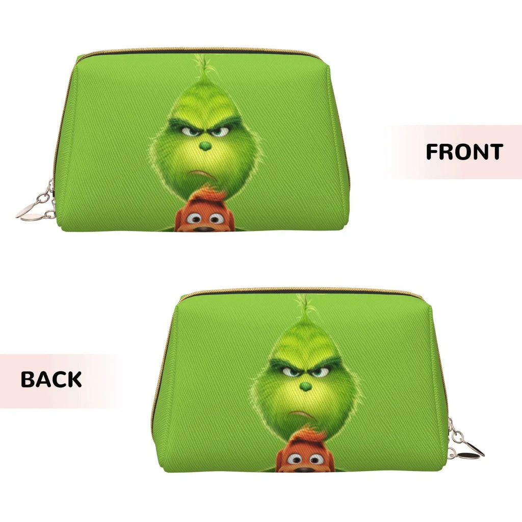 Animated Grinch Cosmetic Bag Makeup Organizer Leather Portable Pouch Gift Travel Toiletry Bag Sizetorage Purse