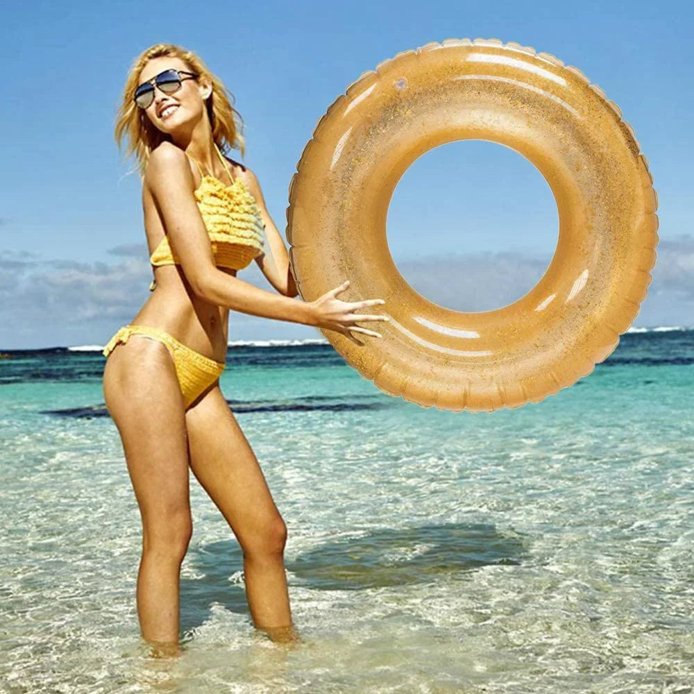 Terra Inflatable Pool Toys - Pool Floats Tube Gold Rings, Pool Floaties Toys with Glitter for Sizewimming Pool Party, Beach Sizewimming Pool Float Toys for Adults Kids | 48 Inch