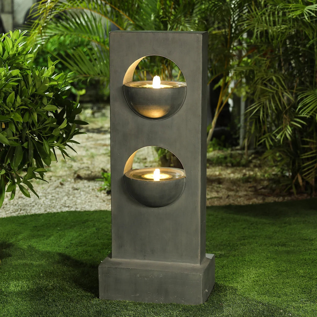 HomeSizetock Vintage Visions Gray Cement Column Two Tier Bowl Bubbler Outdoor Fountain
