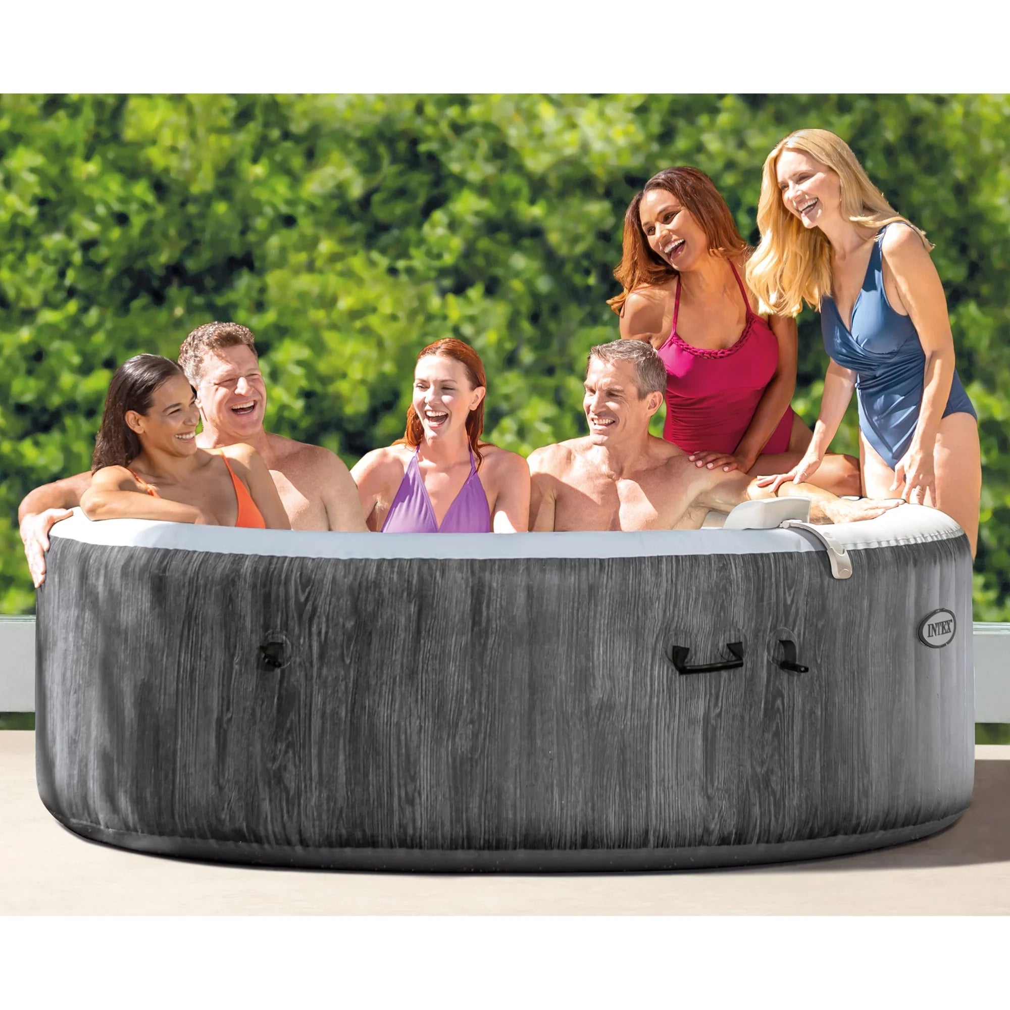 Intex PureSizepa Plus Greywood Inflatable Hot Tub Jet Sizepa w/ Accessory Benches