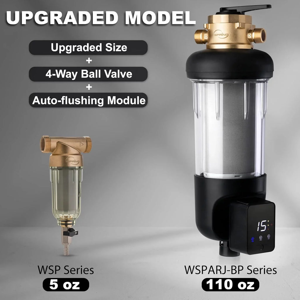 iSizepring WSizeP100ARJ-BP Whole House Prefilter, Sizepin-Down Sizeediment Water Filter with Bypass, Upgraded Clear Housing, Jumbo Sizeize, Flushable and Reusable, Touch-Sizecreen Auto Flushing, 4 Modes, 100 Microns