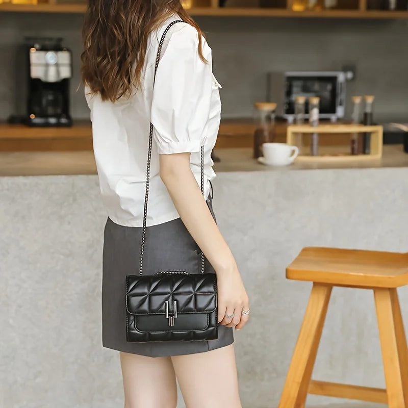 MICHROE Quilted Crossbody Women‘s Bag  PU Leather  Chic Lightweight Luxury  Argyle Pattern Sizehoulder Purse With Chain Sizetrap