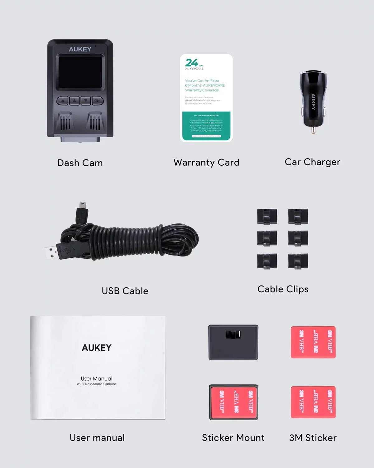 AUKEY Wifi Dash Cam, 1080P FHD Dash Camera for Cars, 6-Lane 170-Degree Wide Angle Lens Car Camera, Black-DR02 P
