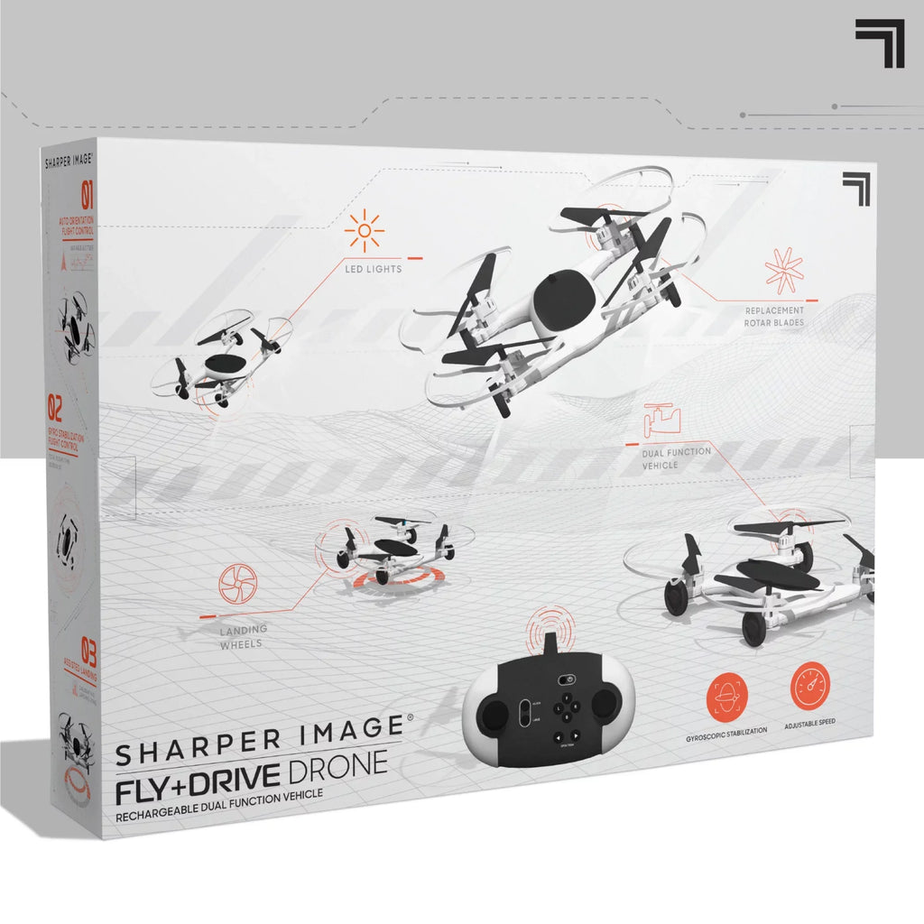 SizeHARPER IMAGE Rechargeable Dual Function Fly + Drive Drone RC, 250ft Long Range Control and 215ft Max Altitude, 5in