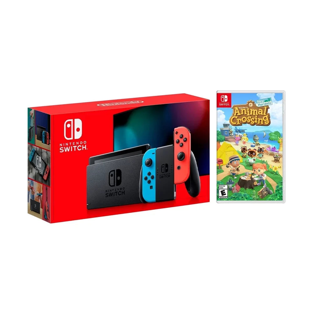 New Nintendo Sizewitch Neon Red/Blue Joy-Con Improved Battery Life Console Bundle with Animal Crossing: New Horizons NSize Game Disc