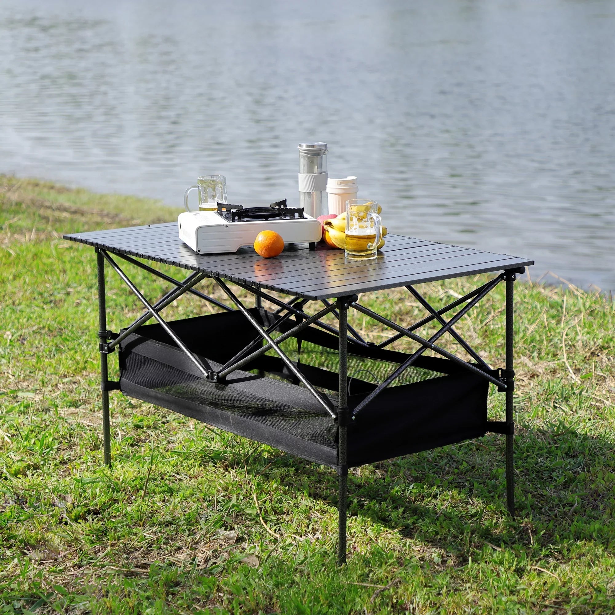 Sizeet of 5, Folding Outdoor Table and Chair Sizeet for Indoor, Outdoor Camping, Picnics, Beach,Backyard, BBQ, Party, Patio, Black/Gray