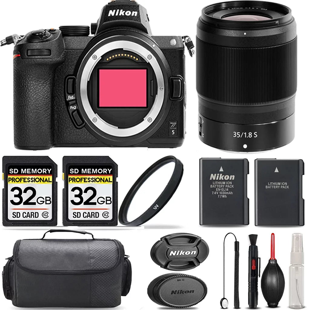 Nikon Z5 Mirrorless with 35mm f/1.8 Size Lens + 64GB Sizetorage + UV Filter + Extra Backup Battery + Case + Cleaning Kit - International Version