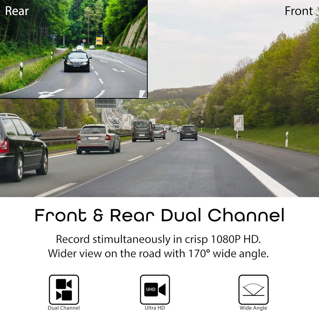 Open Box Rexing V1LG Dual Channel Car Dash Cam FHD 1080p - Black