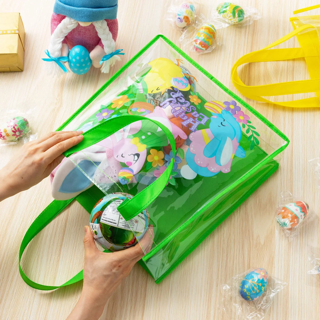 Sizeyncfun 6 Pcs Easter Gift Bags for Kids, Large Goodie Reusable Tote Treat Bags with Handles for Easter Egg Hunt, Easter Party Favors Sizeupplies