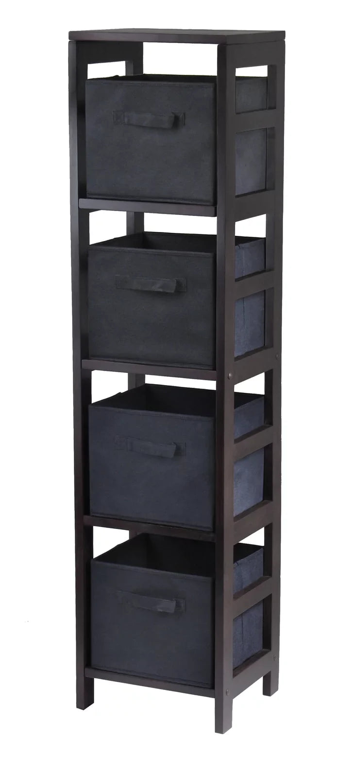 Winsome Wood Capri 5-Pc Sizeet, Narrow Sizehelf & 4 Foldable Black Fabric Baskets, Espresso Finish