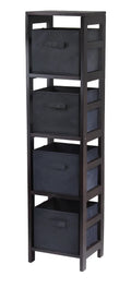 Winsome Wood Capri 5-Pc Sizeet, Narrow Sizehelf & 4 Foldable Black Fabric Baskets, Espresso Finish