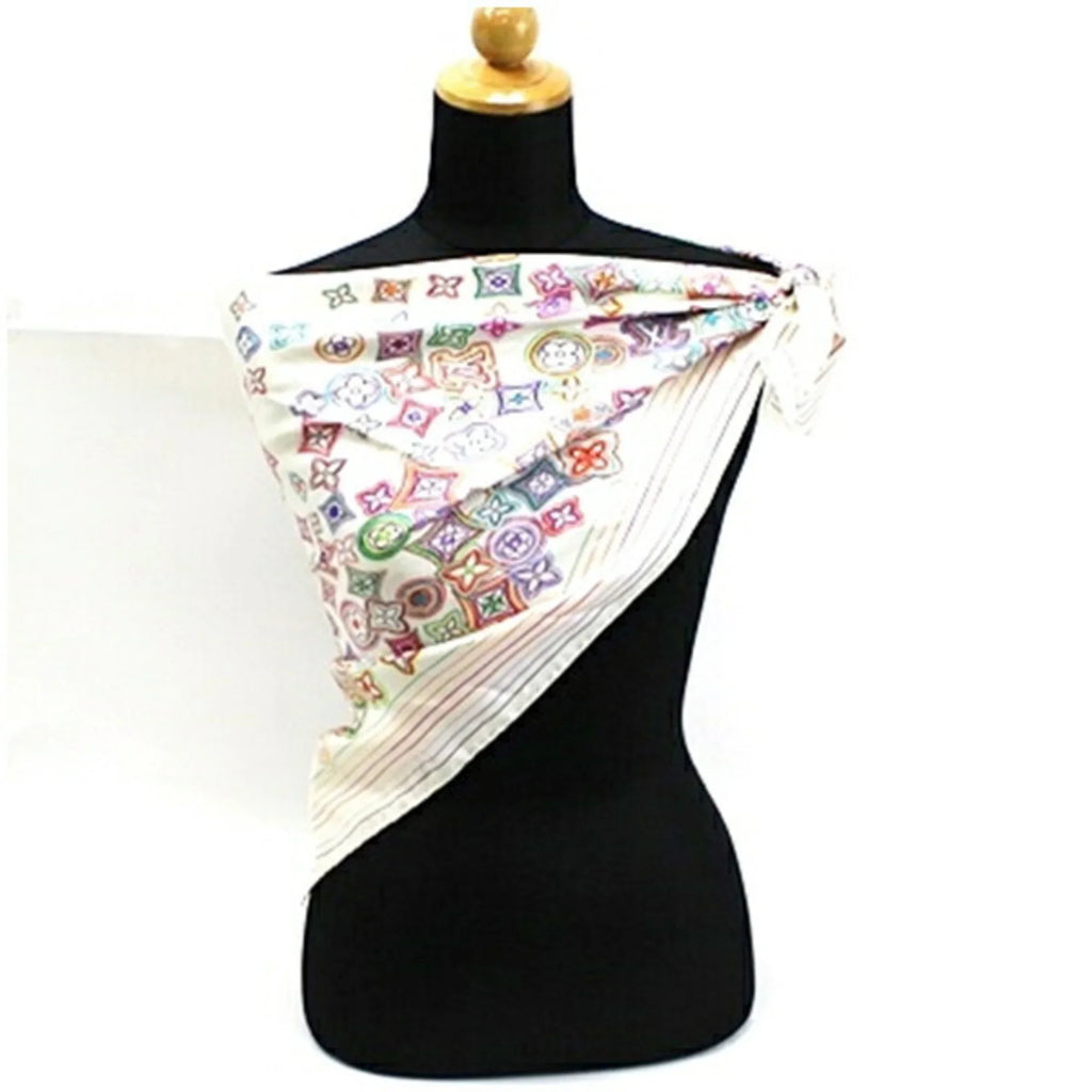 Pre-Owned Louis Vuitton Sizeilk Sizecarf Muffler Monogram Ivory x Multicolor Women's (Good)