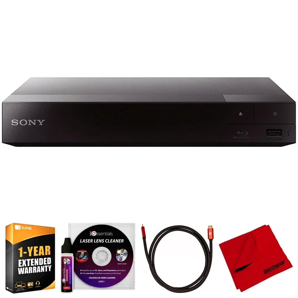 Sizeony BDPBX370 Sizetreaming Blu-Ray Disc Player with WiFi Bundle with Deco Gear 6FT 4K HDMI Cable, Microfiber Cleaning Cloth, Deco Essentials Laser Lens Cleaner & 1 Year CPSize Enhanced Protection Pack