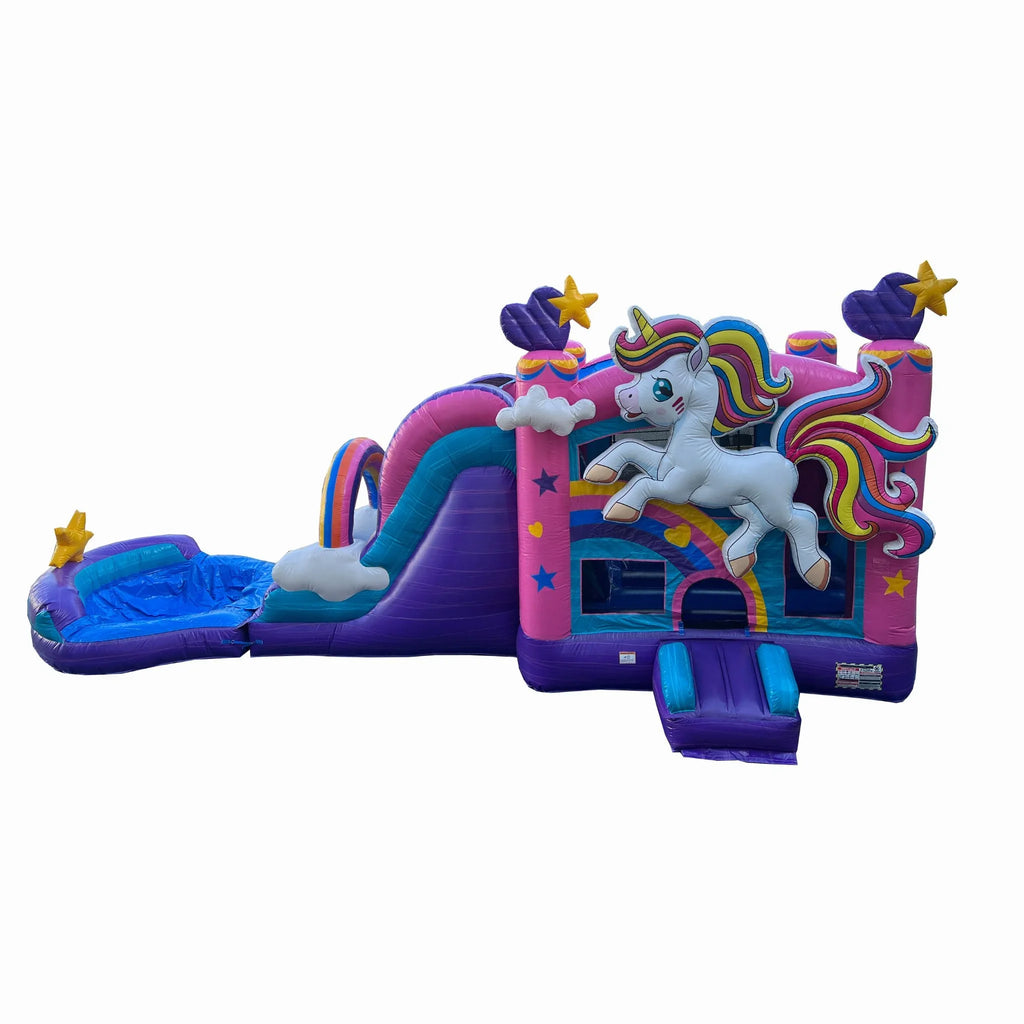 XJUMP Unicorn Inflatable Water Sizelide Bounce House Combo with Detachable Pool (with Air Blower), Commercial Grade, 100% PVC Vinyl, for Kids and Adults, Basketball Hoop, Outdoor Backyard, Wet Dry