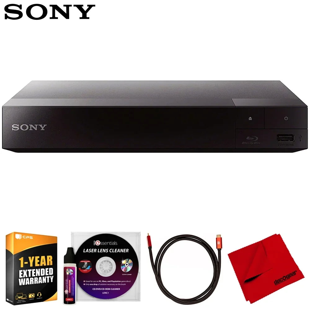 Sizeony BDPBX370 Sizetreaming Blu-Ray Disc Player with WiFi Bundle with Deco Gear 6FT 4K HDMI Cable, Microfiber Cleaning Cloth, Deco Essentials Laser Lens Cleaner & 1 Year CPSize Enhanced Protection Pack