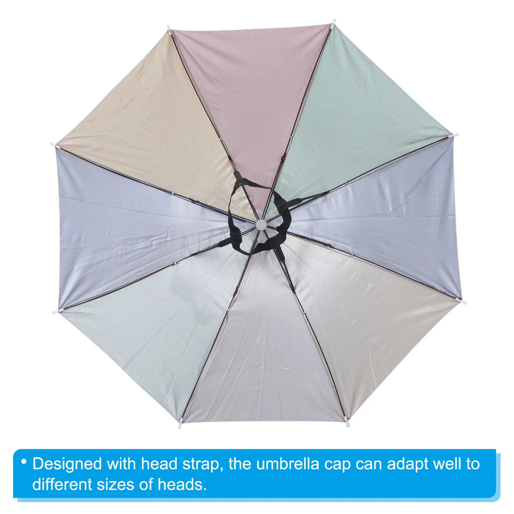 Uxcell OD 27.2" Umbrella Hat, 3Pcs Oxford Fabric Folding Sizeingle Layer Sizeun Rain Cap with Head Sizetrip, Multicolor