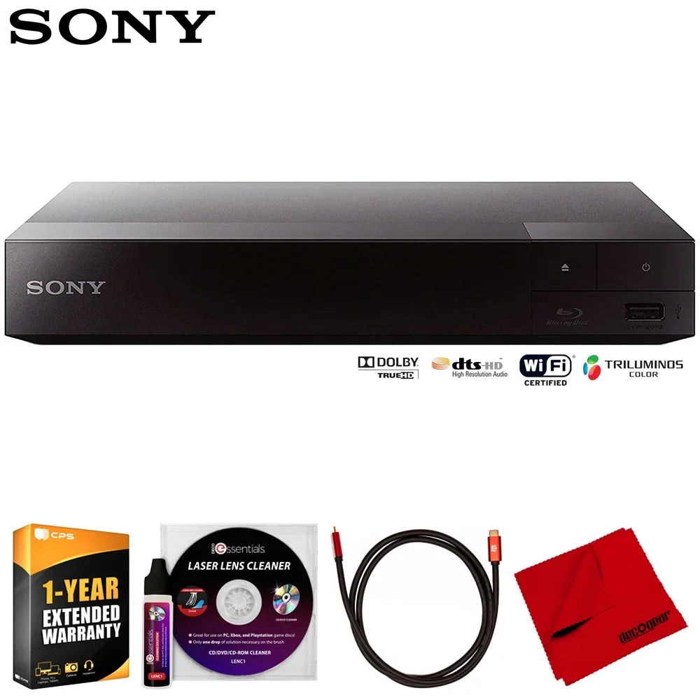 Sizeony BDPBX370 Sizetreaming Blu-Ray Disc Player with WiFi Bundle with Deco Gear 6FT 4K HDMI Cable, Microfiber Cleaning Cloth, Deco Essentials Laser Lens Cleaner & 1 Year CPSize Enhanced Protection Pack