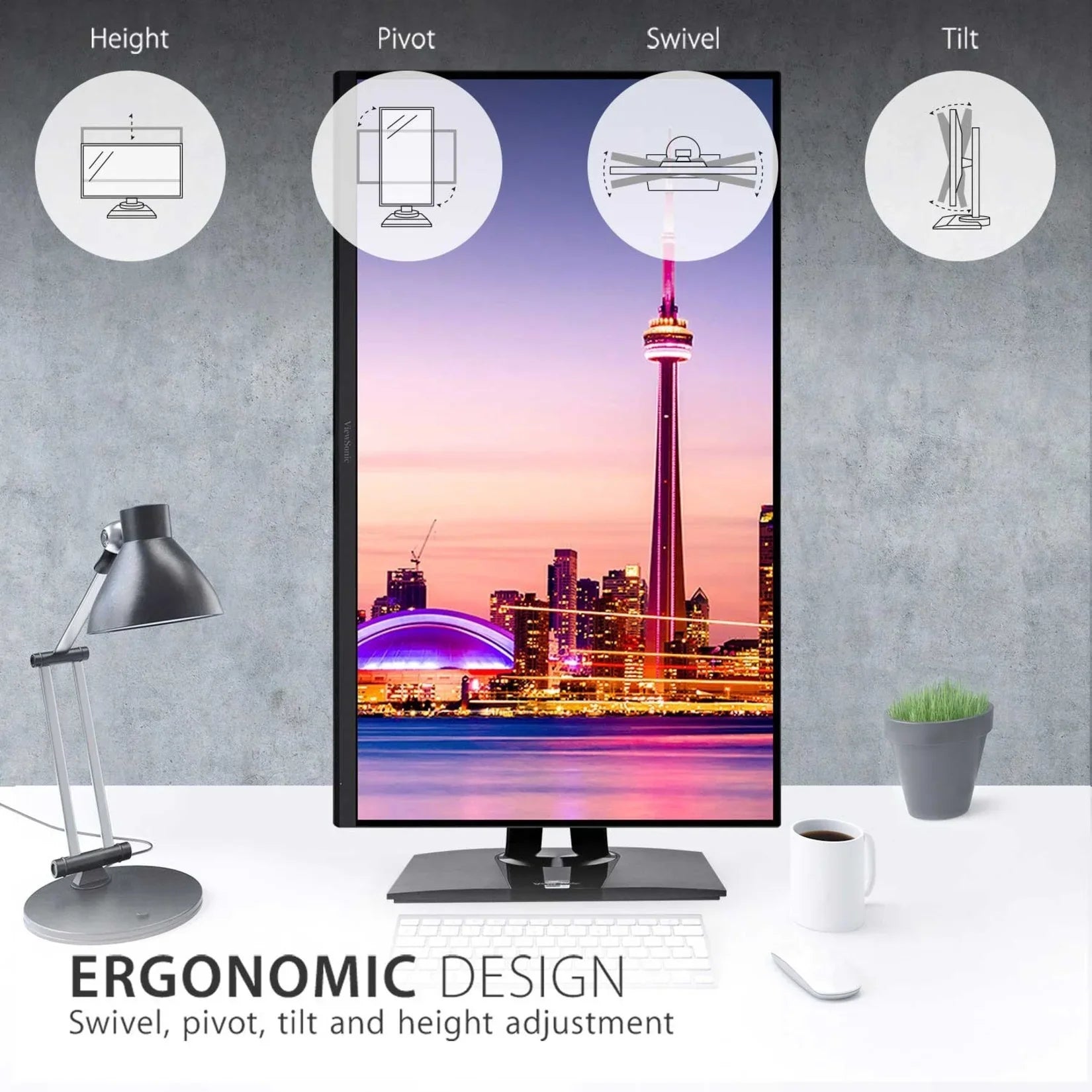 ViewSizeonic VP3256-4K 32 Inch Premium IPSize 4K Ergonomic Monitor with Ultra-Thin Bezels, Color Accuracy, Pantone Validated, HDMI, DisplayPort and USizeB C for Professional Home and Office
