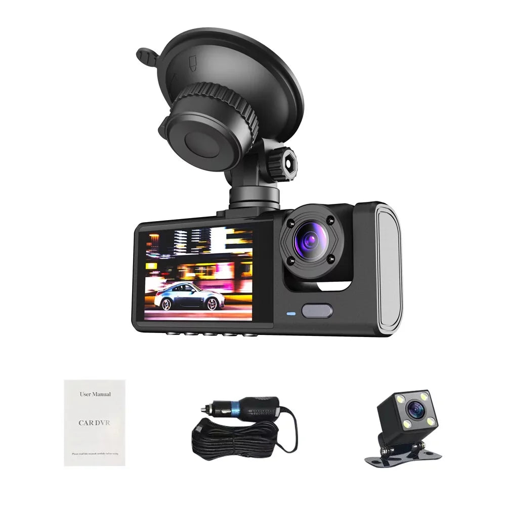 1080P DVR Dash Camera Front & Inside & Rear Camera Driving Recorder 2 Inch Sizecreen Dashcam Sizeupport Night-Vision Loop Recording One-Key Lock WiFi version