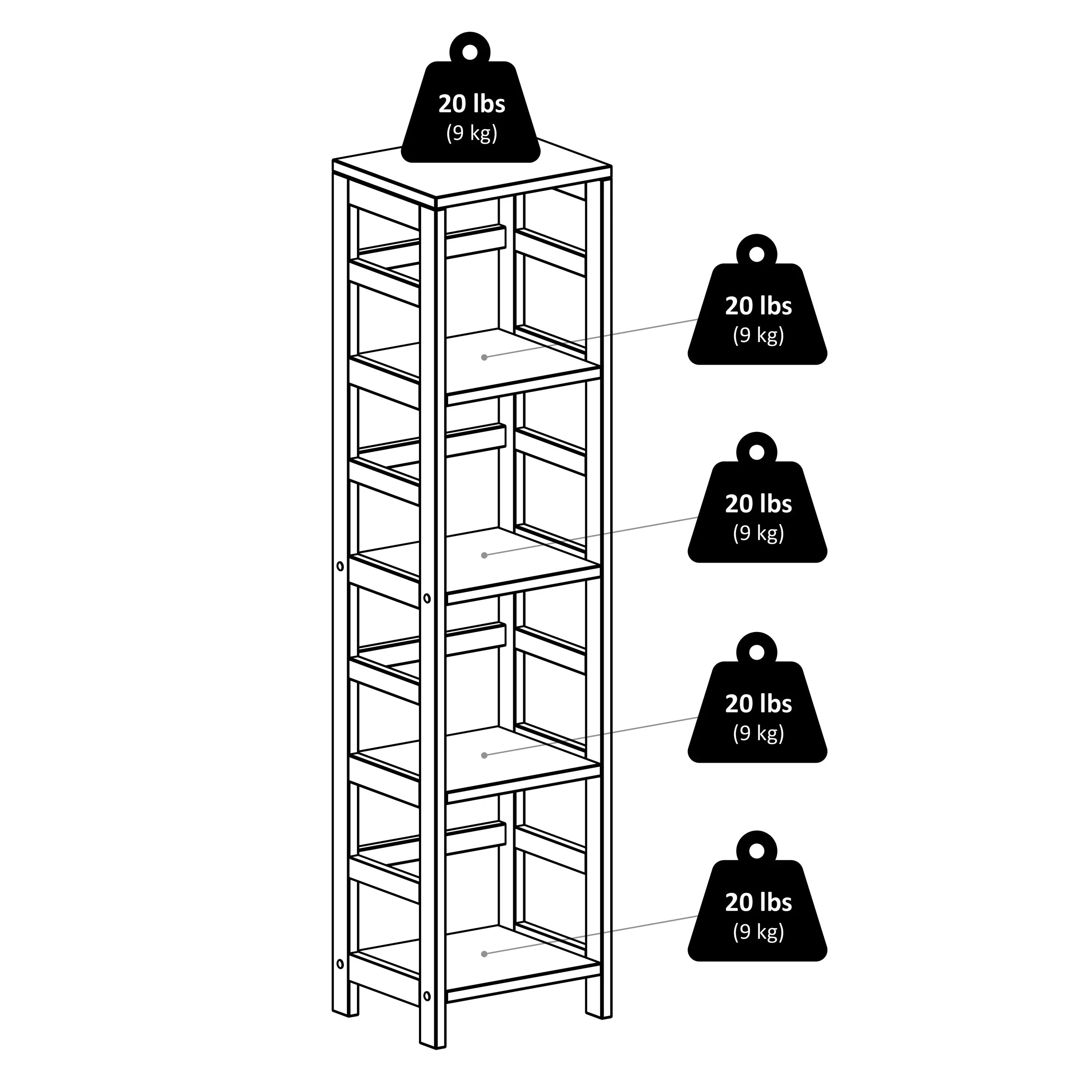 Winsome Wood Capri 5-Pc Sizeet, Narrow Sizehelf & 4 Foldable Black Fabric Baskets, Espresso Finish