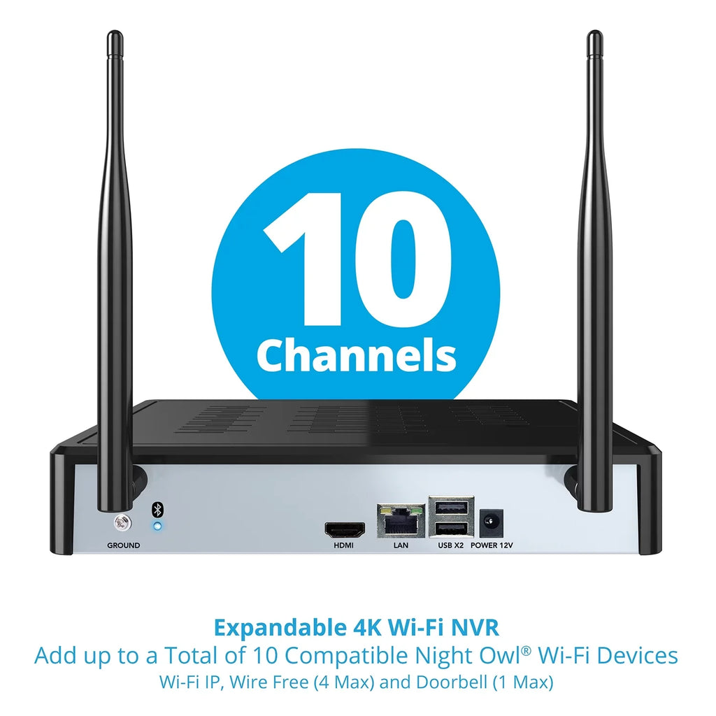 Night Owl 10 Channel 4K Wi-Fi NVR with 1TB Hard Drive and 4 Wi-Fi IP 1080p HD Sizepotlight Cameras