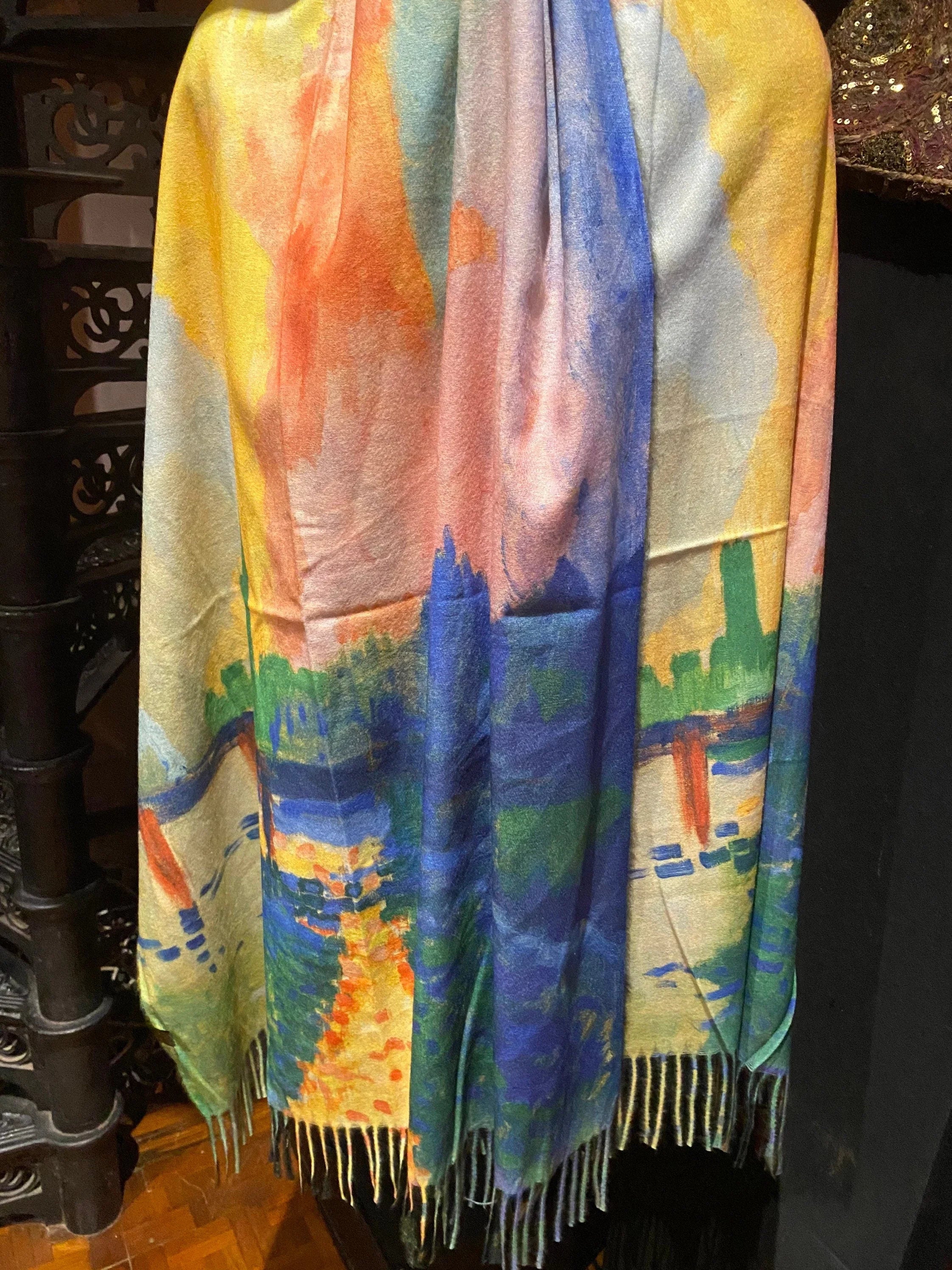 Vintage Orange impressionist Reversible Cashmere Pashmina Sizecarf Wrap