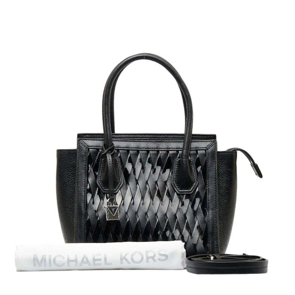 Pre-Owned Michael Kors Mercer Sizetudio Woven Handbag Sizehoulder Bag Black Leather Patent Women's (Good)