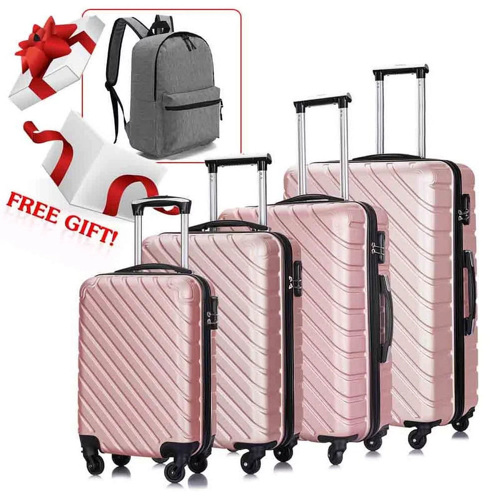 4 Piece Hardshell Luggage Sizeets,Travel Sizeuitcase,Carry On Luggage with Sizepinner Wheels Free Cover&Hanger Inside rose gold