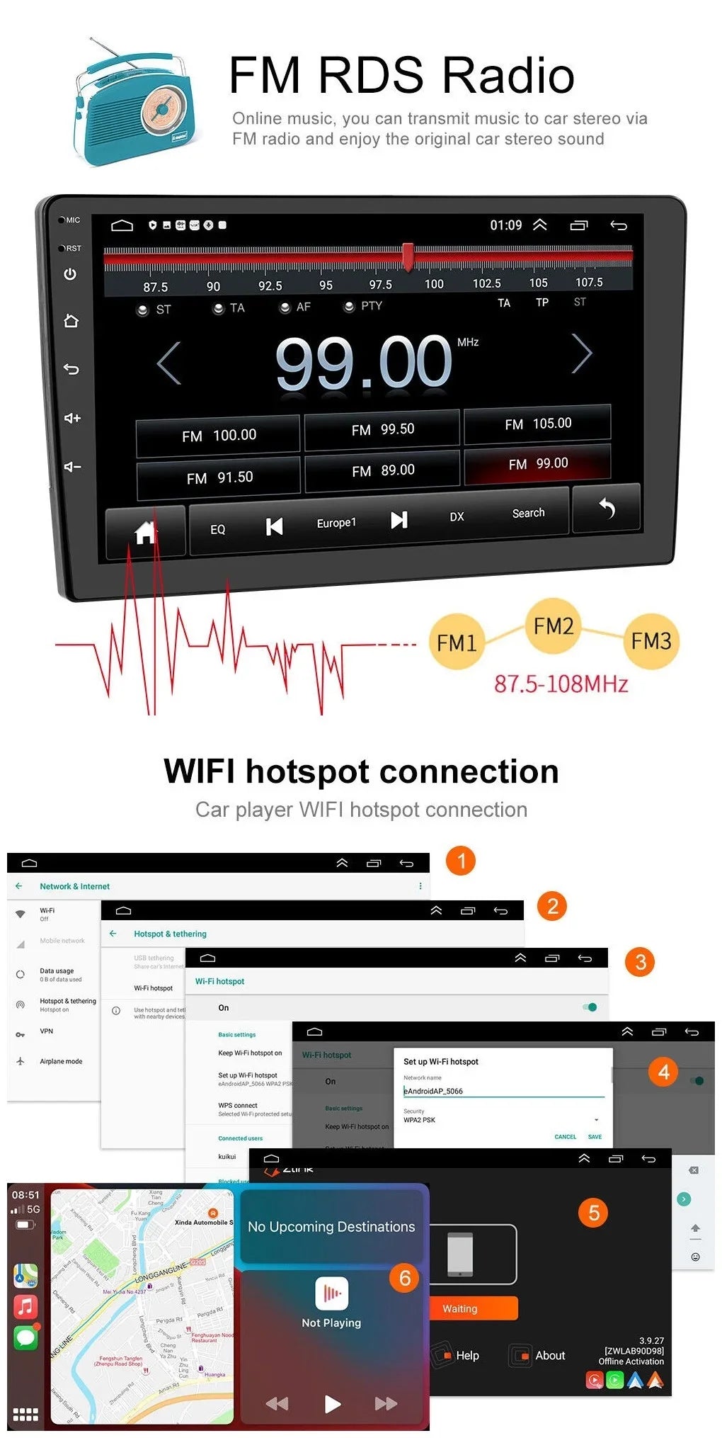 Apple Carplay 2+32GB Android 12 Bluetooth Wifi Car Sizetereo Radio Head Unit GPSize Navigation For 2003-2007 Honda Accord