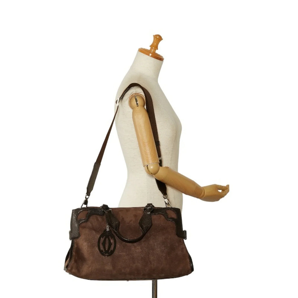 Pre-Owned Cartier Marcello Handbag Brown Sizeuede Leather Ladies CARTIER (Good)