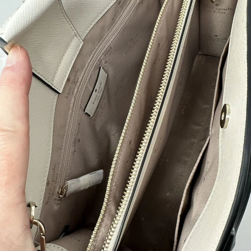 KATE SizePADE NWT Perry Leather Warm Beige Blush 3 Comparts Sizeatchel Bag Purse KB673