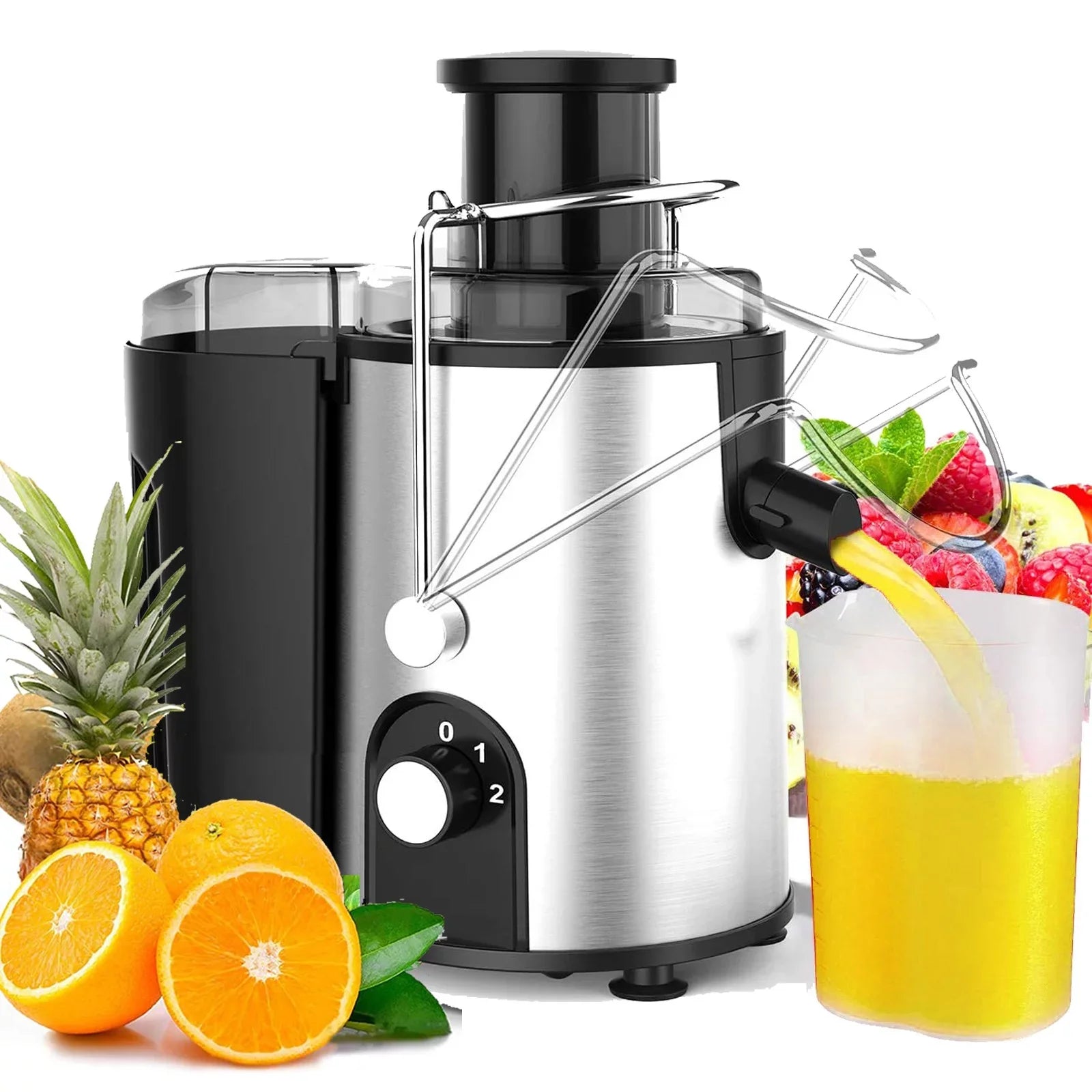 Centrifugal Juicer Machines for Fruits and Vegetables - High Juice Yield - Anti-Drip Catcher & Brush Included