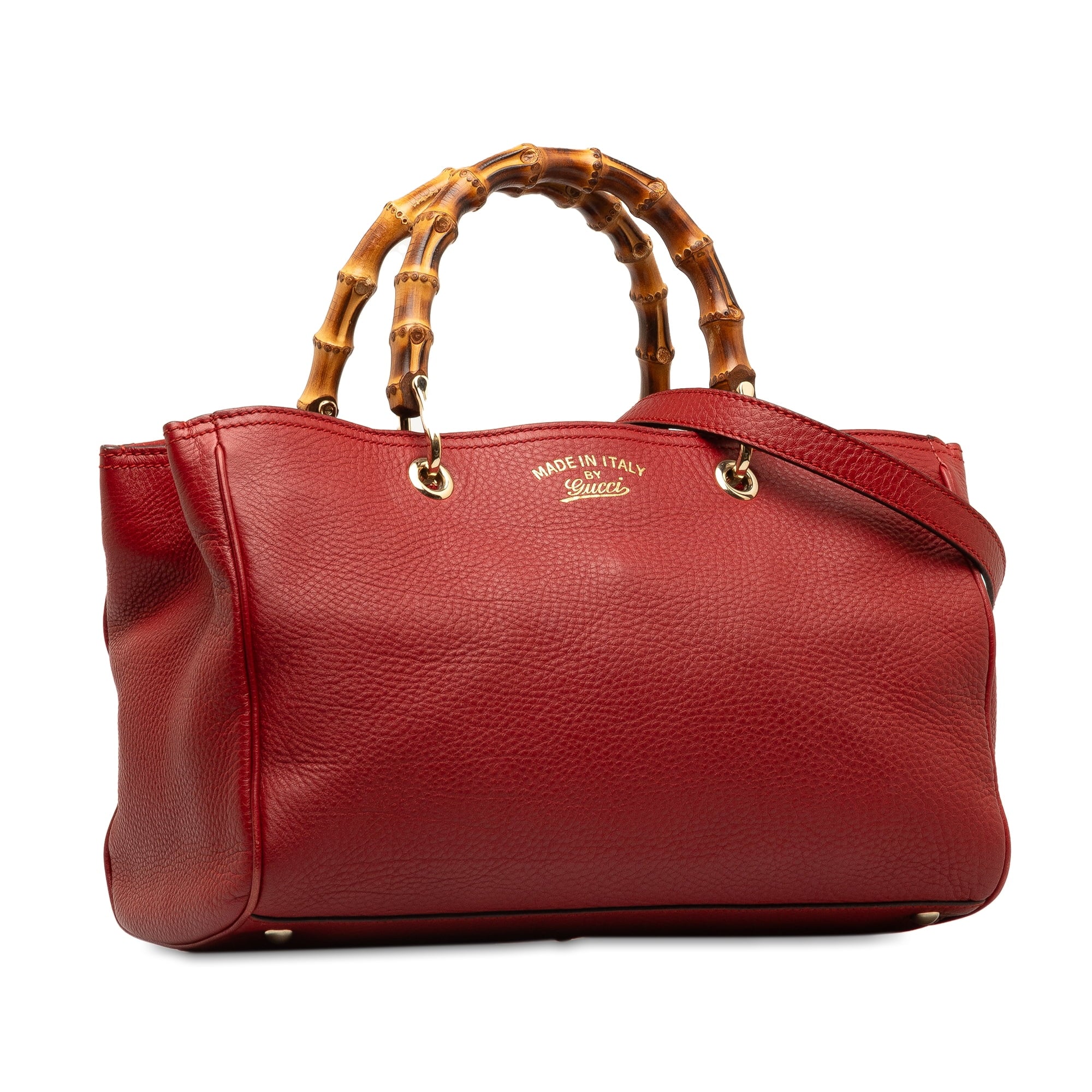 Pre-Owned Authenticated Gucci Medium Bamboo Sizehopper Calf Leather Red Sizeatchel Unisex (Good)